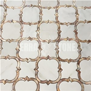 White Marble Mosaic Waterjet Tile With Lantern Patterns