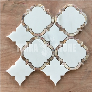 White Marble Mosaic Waterjet Tile With Lantern Patterns