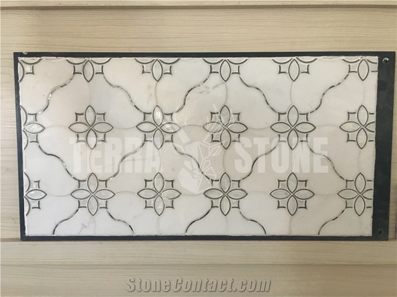 White Marble Mother Pearl Of Shell Inlay Waterjet Mosaic