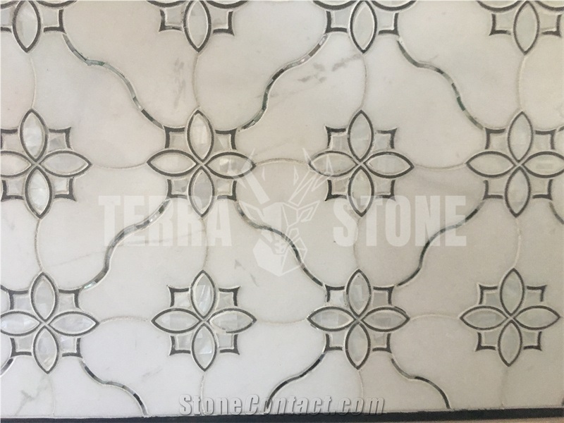 White Marble Mother Pearl Of Shell Inlay Waterjet Mosaic