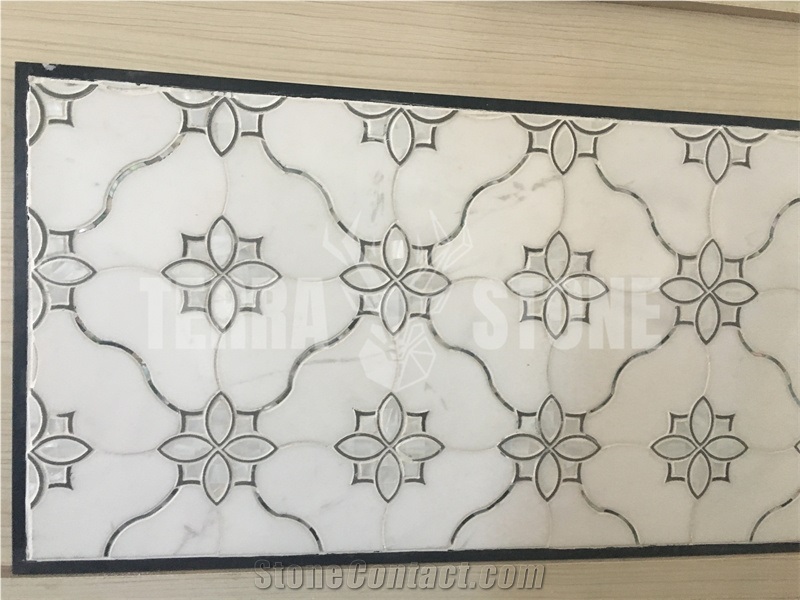 White Marble Mother Pearl Of Shell Inlay Waterjet Mosaic