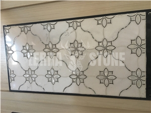 White Marble Mother Pearl Of Shell Inlay Waterjet Mosaic