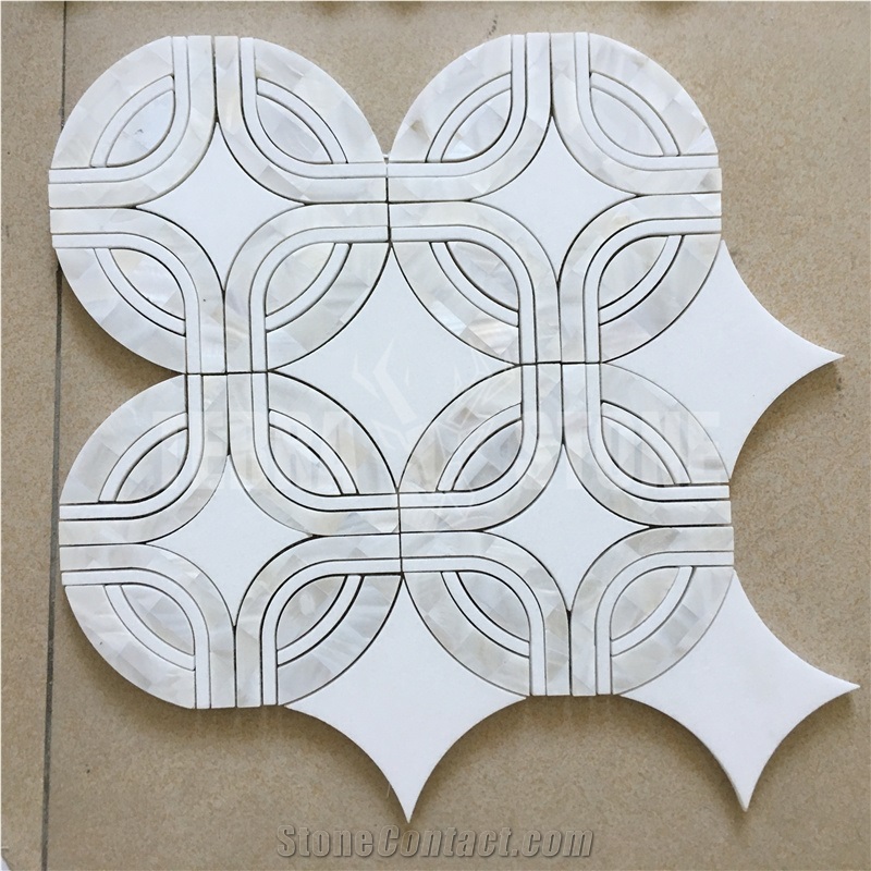 White Marble Mother Pearl Shell Waterjet Round Mosaic Tile