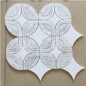White Marble Mother Pearl Shell Waterjet Round Mosaic Tile