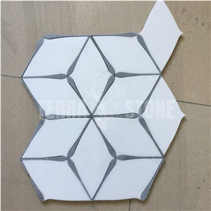 White Marble Mother Pearl Shell Waterjet Round Mosaic Tile