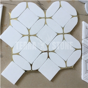 White Marble Mother Pearl Shell Waterjet Round Mosaic Tile