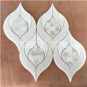 White Marble Pearl Shell Bathroom Waterjet Mosaics