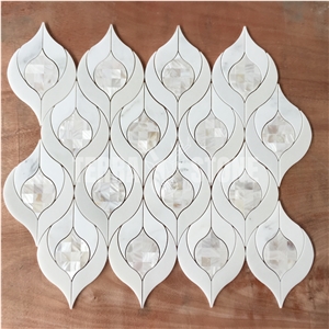 White Onyx Marble Tile Mother Pearl Shell Waterjet Mosaic