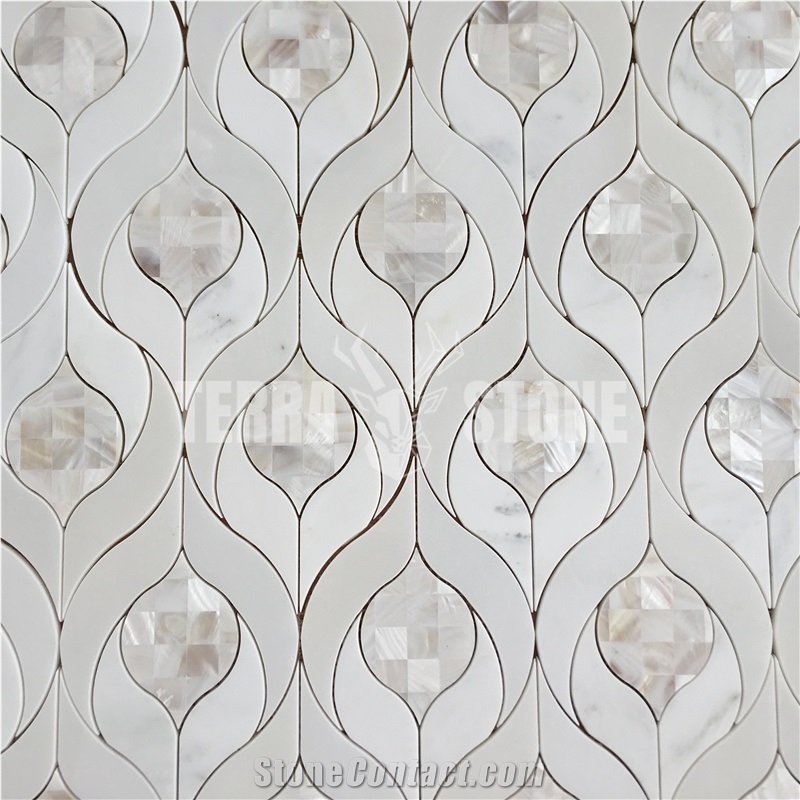 White Onyx Marble Tile Mother Pearl Shell Waterjet Mosaic