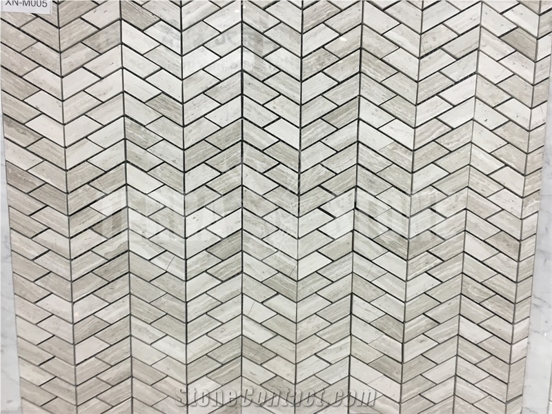 White Wooden Grain Marble Chevron Mosaic Stone Tile