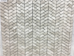 White Wooden Grain Marble Chevron Mosaic Stone Tile
