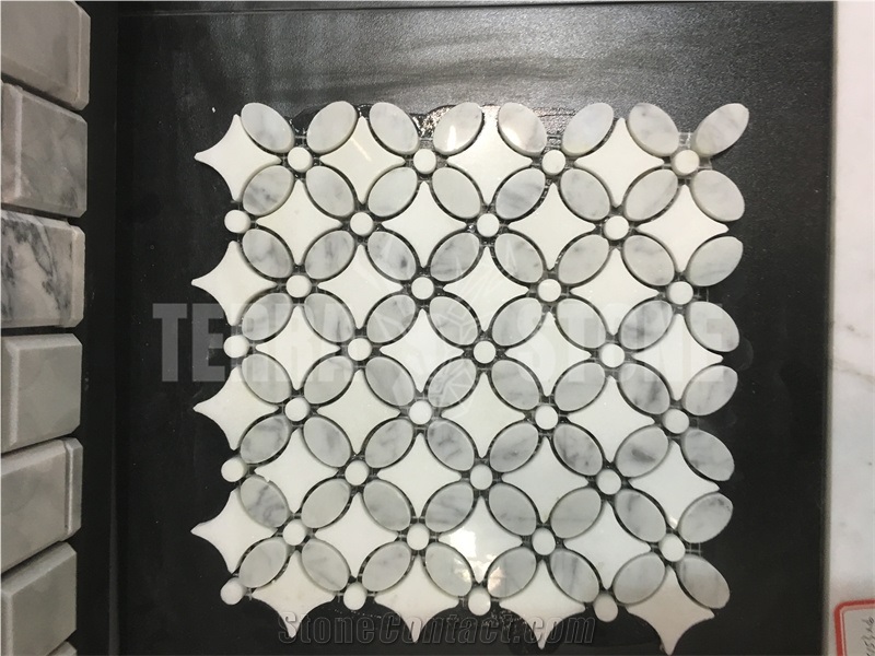 White Wooden Grain Marble Chevron Mosaic Stone Tile