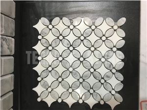 White Wooden Grain Marble Chevron Mosaic Stone Tile
