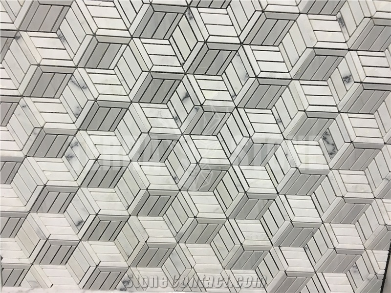 White Wooden Grain Marble Chevron Mosaic Stone Tile
