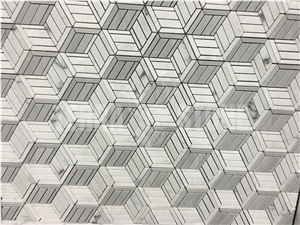 White Wooden Grain Marble Chevron Mosaic Stone Tile