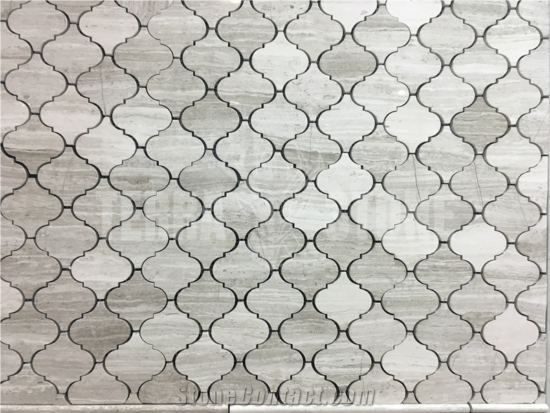 White Wooden Grain Marble Chevron Mosaic Stone Tile