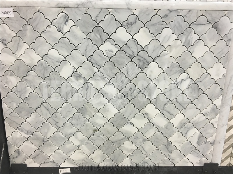 White Wooden Grain Marble Chevron Mosaic Stone Tile