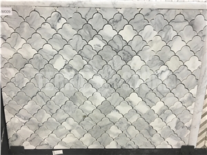 White Wooden Grain Marble Chevron Mosaic Stone Tile