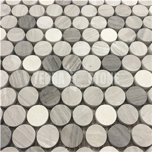 White Wooden Marble Mosaic Penny Round Pattern Tile For Wall White Wooden Marble Mosaic Penny Round Pattern Tile For Wall