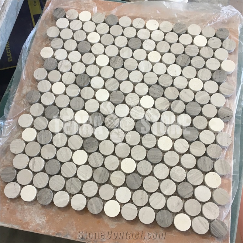 White Wooden Marble Mosaic Penny Round Pattern Tile For Wall