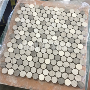 White Wooden Marble Mosaic Penny Round Pattern Tile For Wall