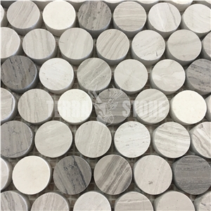 White Wooden Marble Mosaic Penny Round Pattern Tile For Wall