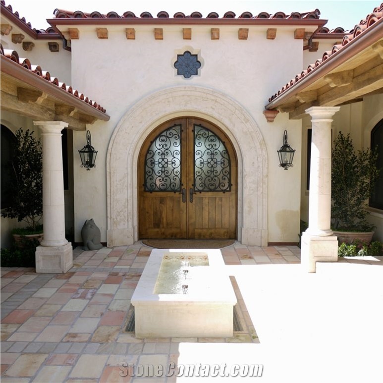 Beige Limestone Door Surround In Half Round Top