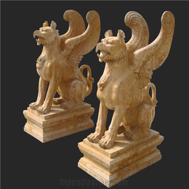 Brown Limestone Griffin Stone Carving Statue