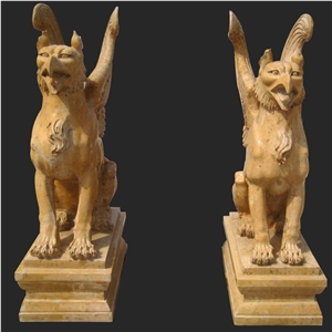 Brown Limestone Griffin Stone Carving Statue