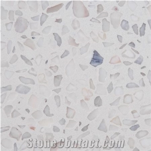 White Terrazzo Tile Cement Floor Covering Solid Surface