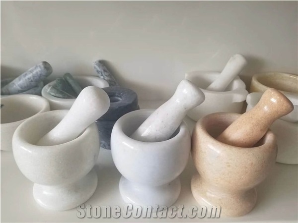 Carrara White Marble Garlic Sprout Pestles Mortars Stone