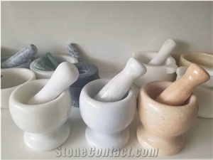 Carrara White Marble Garlic Sprout Pestles Mortars Stone
