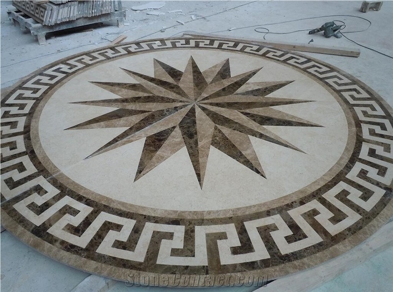Compass Floor Medallion Waterjet Custom Flooring Design