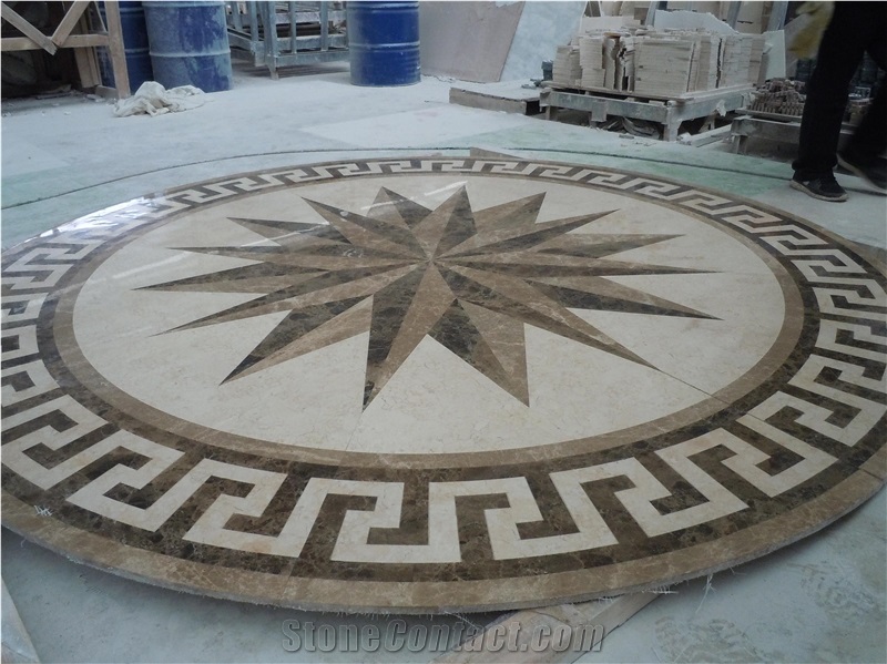 Compass Floor Medallion Waterjet Custom Flooring Design