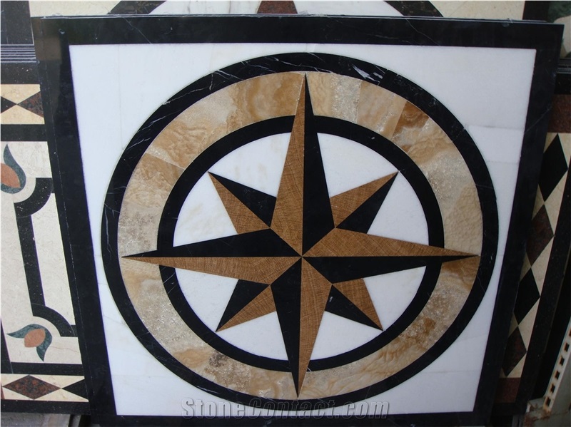 Compass Floor Medallion Waterjet Custom Flooring Design