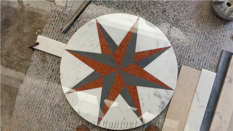 Compass Floor Medallion Waterjet Custom Flooring Design