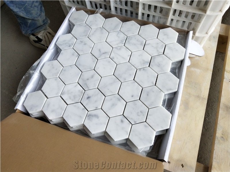 Italy Carrara 2" Hexagon Mosaic Carrara White Marble Mosaic