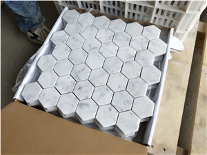 Italy Carrara 2" Hexagon Mosaic Carrara White Marble Mosaic