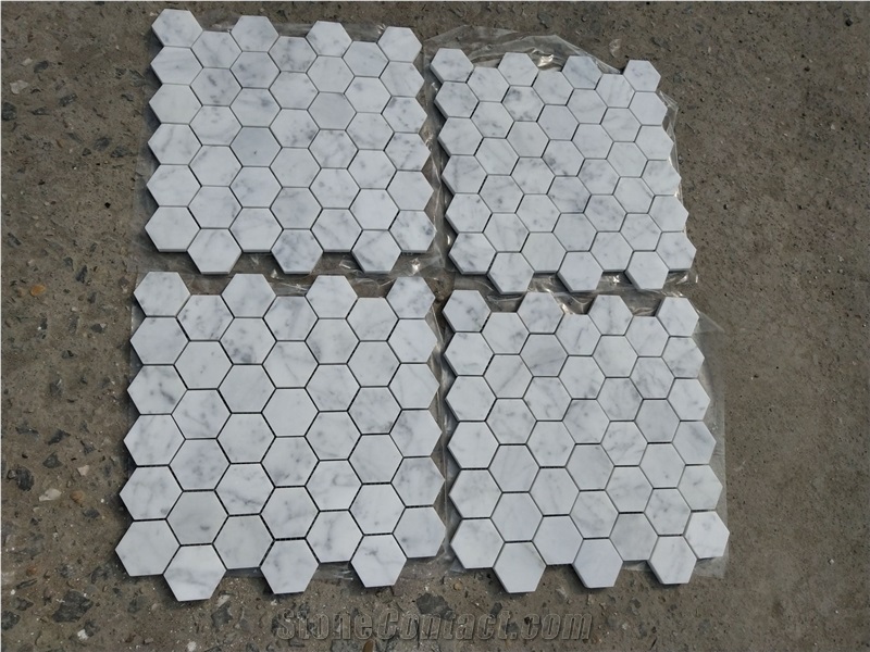 Italy Carrara 2" Hexagon Mosaic Carrara White Marble Mosaic