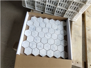 Italy Carrara 2" Hexagon Mosaic Carrara White Marble Mosaic