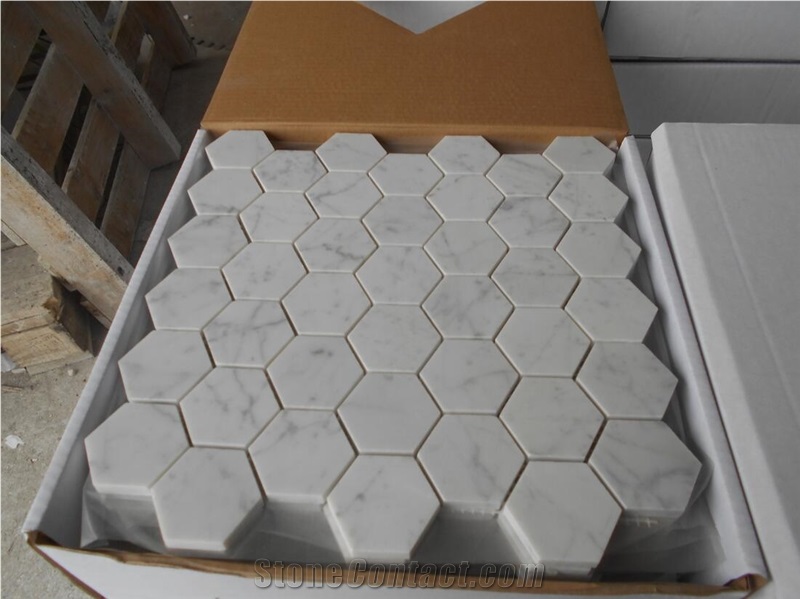 Italy Carrara 2" Hexagon Mosaic Carrara White Marble Mosaic