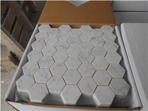Italy Carrara 2" Hexagon Mosaic Carrara White Marble Mosaic