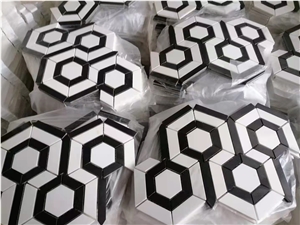 Italy Carrara Hexagon Mosaic Black  White Big Hexagon Mosaic