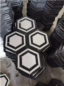 Italy Carrara Hexagon Mosaic Black  White Big Hexagon Mosaic