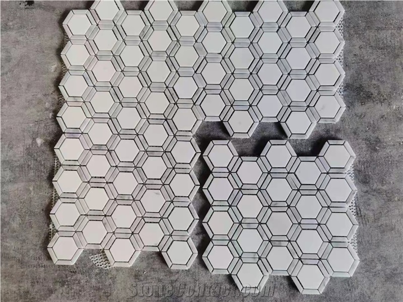 Italy Carrara Thassos Mosaic Grey And White Hexagon Mosaic