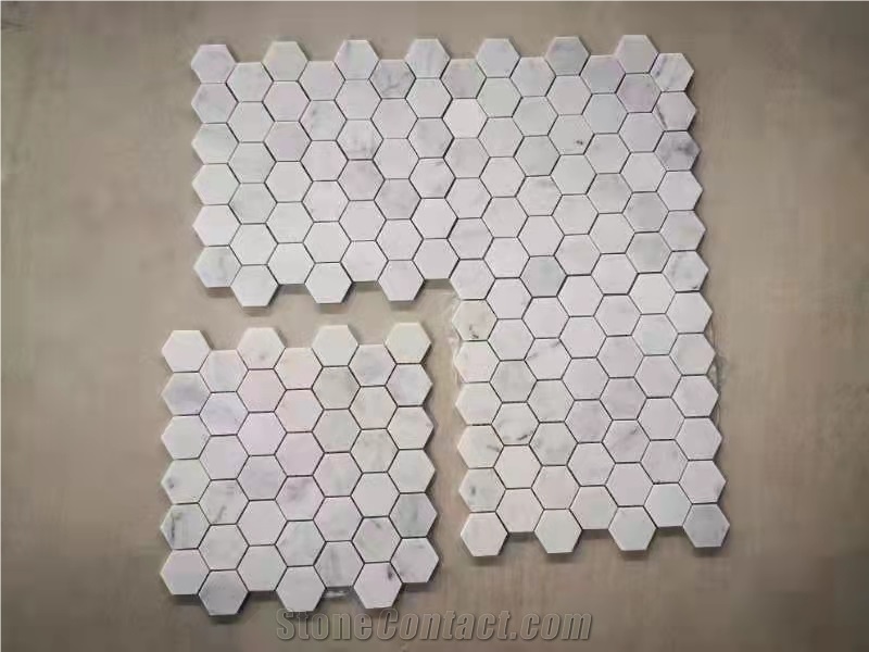 Italy Carrara Thassos Mosaic Grey And White Hexagon Mosaic