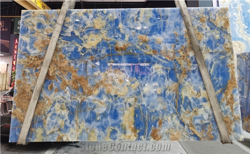 Natural Luxury Blue Onyx Slabs Ocean Blue Jade Ice Jade Onyx