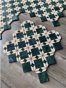 New Design Marble Mosaic Green And Beige Flower Mosaic