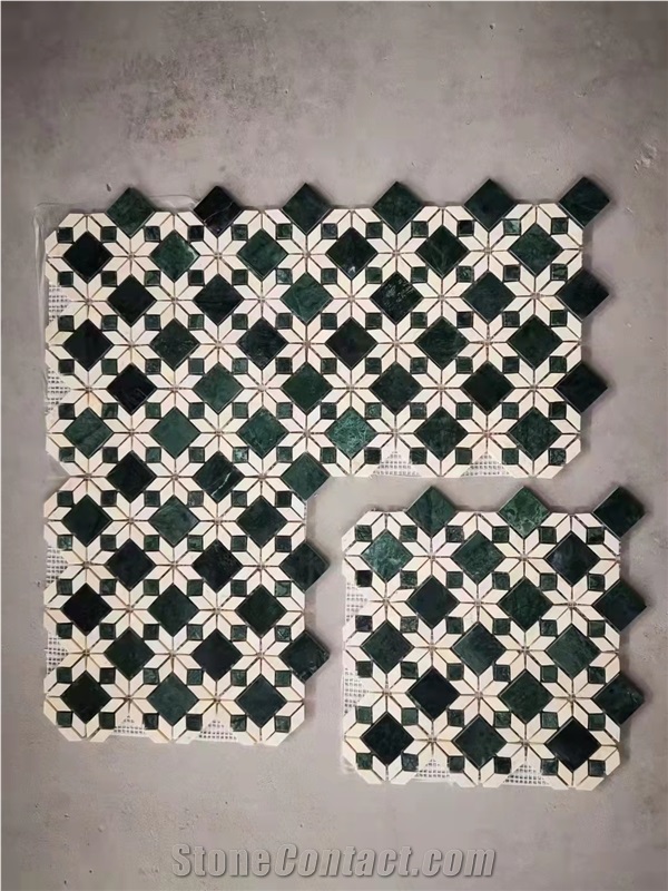 New Design Marble Mosaic Green And Beige Flower Mosaic