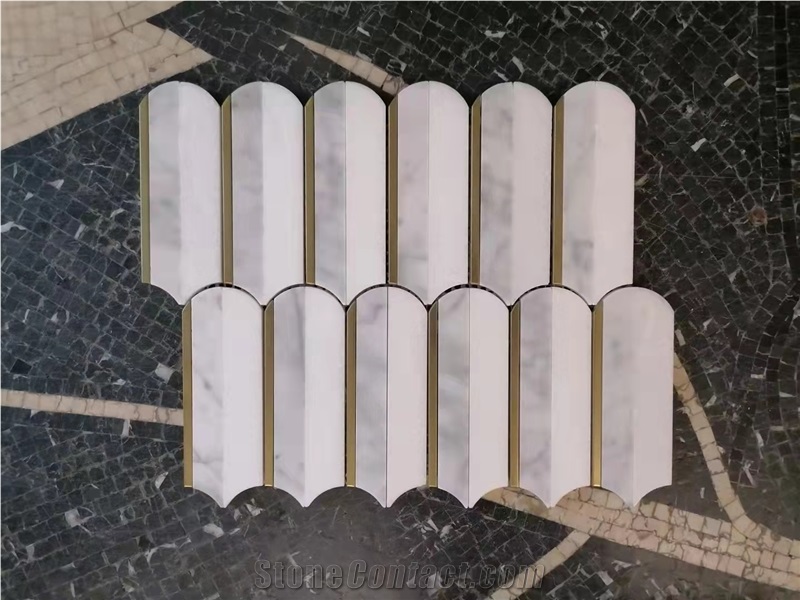 Pure White Square Mosaic With Brass Dot Waterjet New Mosaic